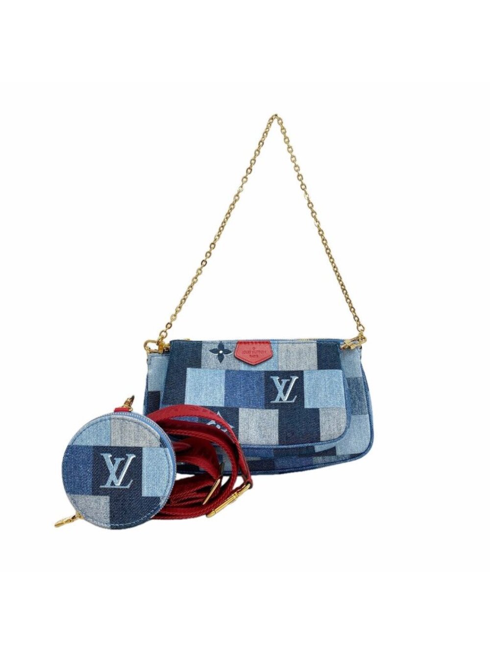 Louis Vuitton Handbag Denim Monogram Multi Pochette Accessoires Blue Red 2-Way